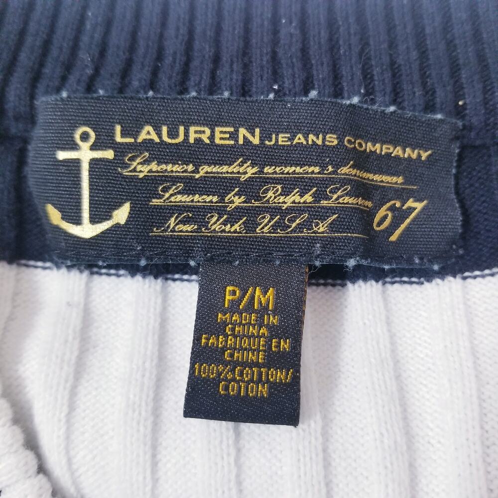 Lauren Jeans Company Nautical Ribbed Knit Sweater Blouse Long Sleeves V-Neckline - Picture 5 of 12